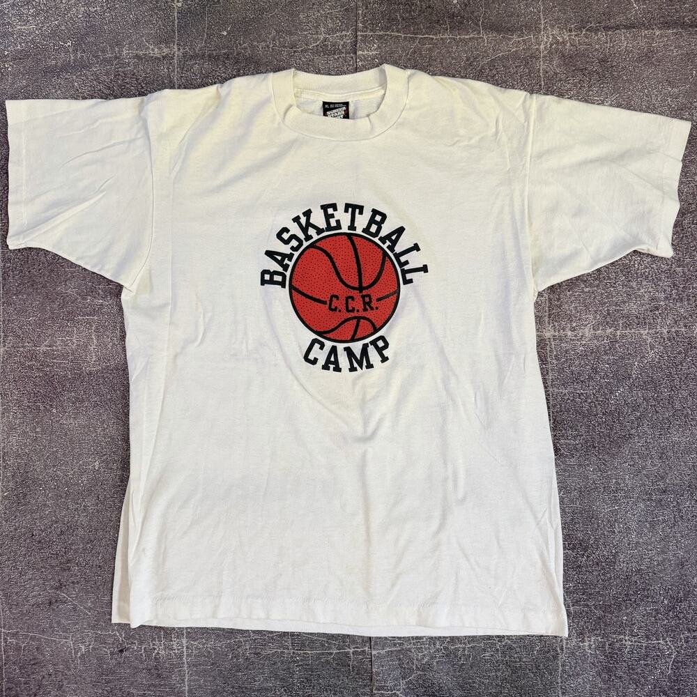 Men's Vintage 90's Screen Star White Basketball Camp Graphic T Shirt Tee Sz XL